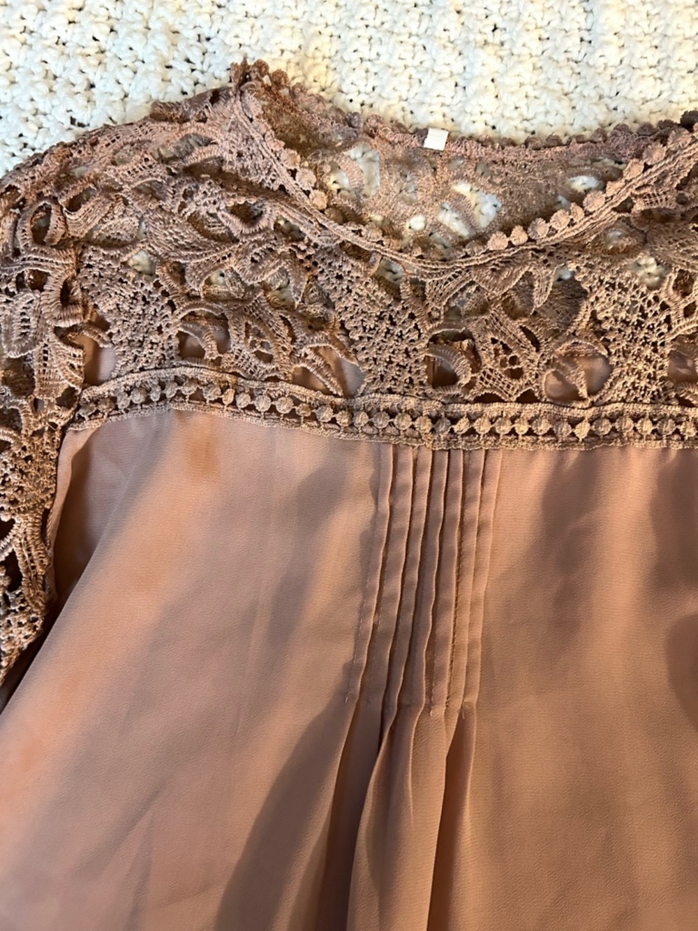 Women's Taupe Lace Yoke Long-Sleeve Blouse - Picture 5 of 16